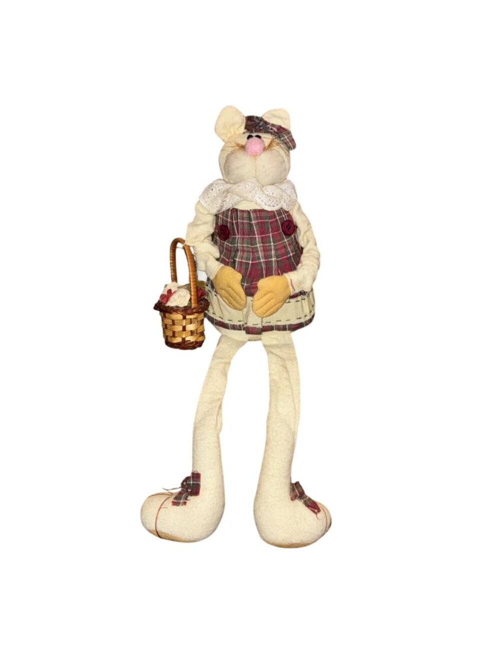 Delton Collectibles Fabric Mouse Doll Plaid Dress‎ & Basket 15"